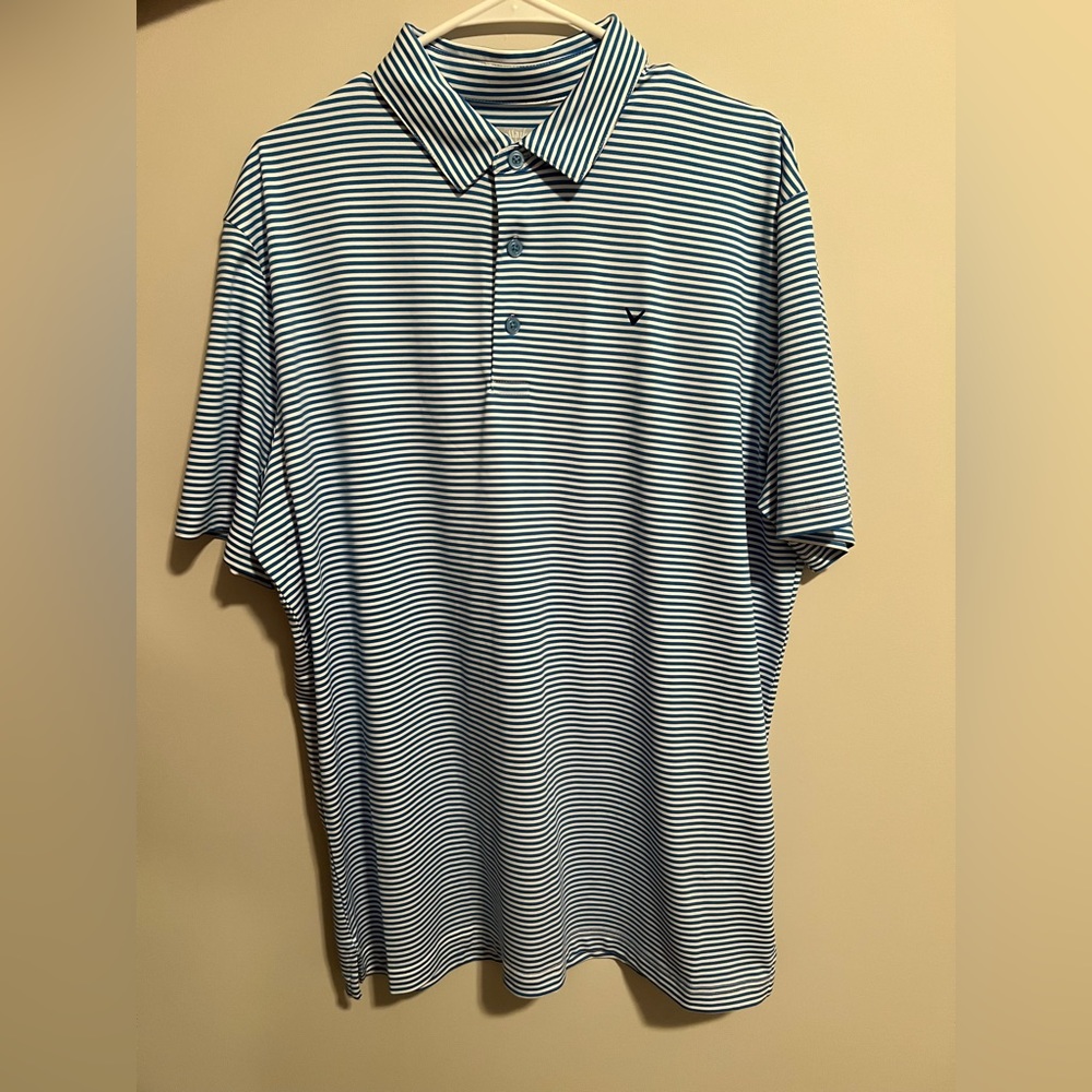 Callaway Blue and White Striped Opti-Dri Golf Polo - Size L